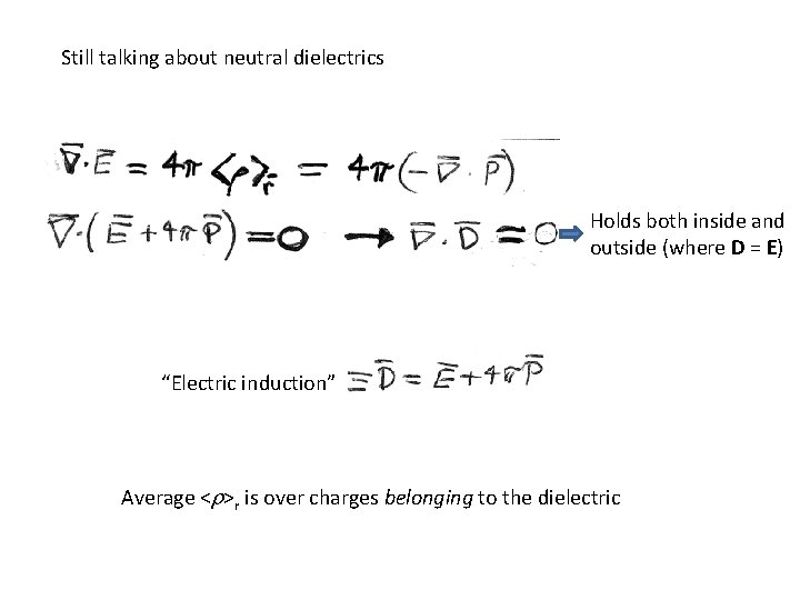 Still talking about neutral dielectrics Holds both inside and outside (where D = E)