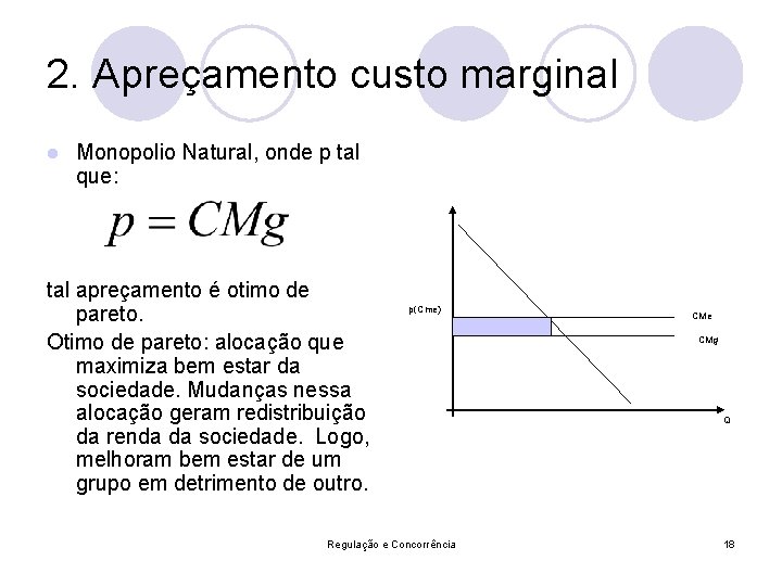 2. Apreçamento custo marginal Monopolio Natural, onde p tal que: l tal apreçamento é