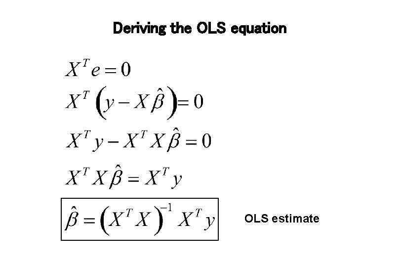 Deriving the OLS equation OLS estimate 