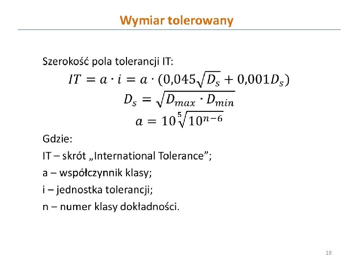 Wymiar tolerowany 18 