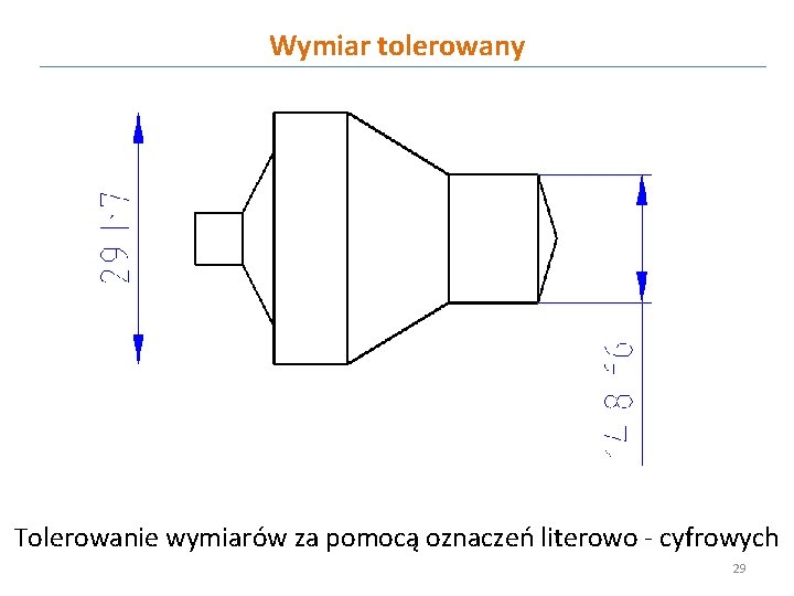 Wymiar tolerowany Tolerowanie wymiarów za pomocą oznaczeń literowo - cyfrowych 29 