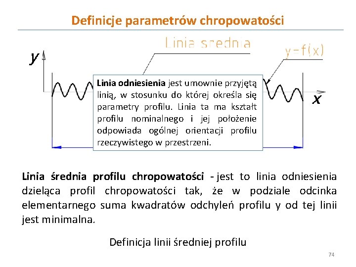 Definicje parametrów chropowatości Linia odniesienia jest umownie przyjętą linią, w stosunku do której określa