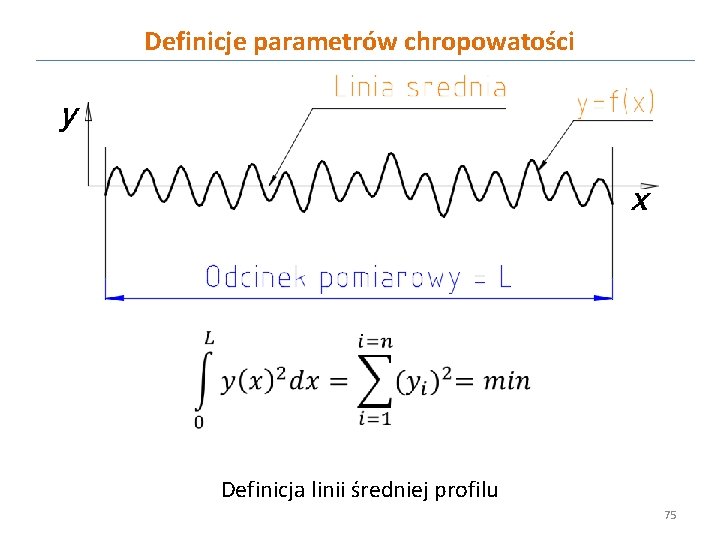 Definicje parametrów chropowatości Definicja linii średniej profilu 75 
