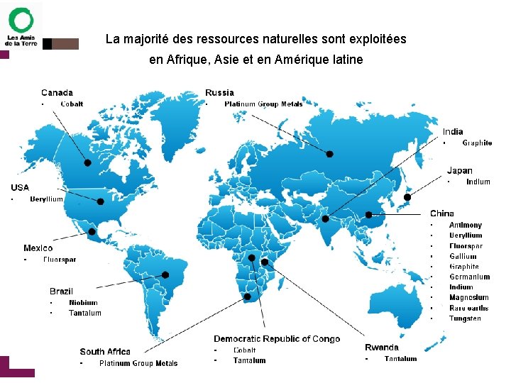 La majorité des ressources naturelles sont exploitées en Afrique, Asie et en Amérique latine