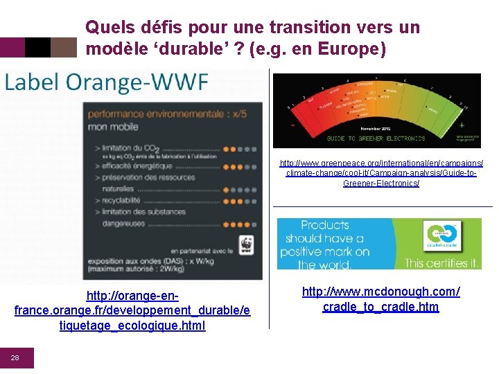 Quels défis pour une transition vers un modèle ‘durable’ ? (e. g. en Europe)