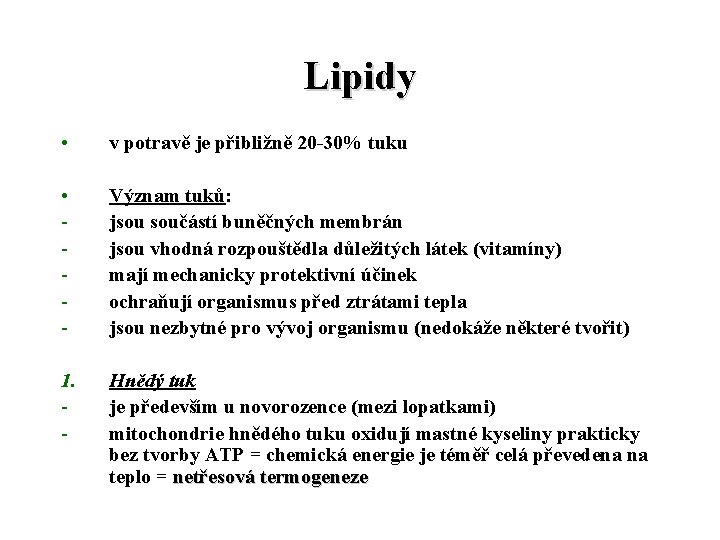 Lipidy • v potravě je přibližně 20 -30% tuku • - Význam tuků: jsou