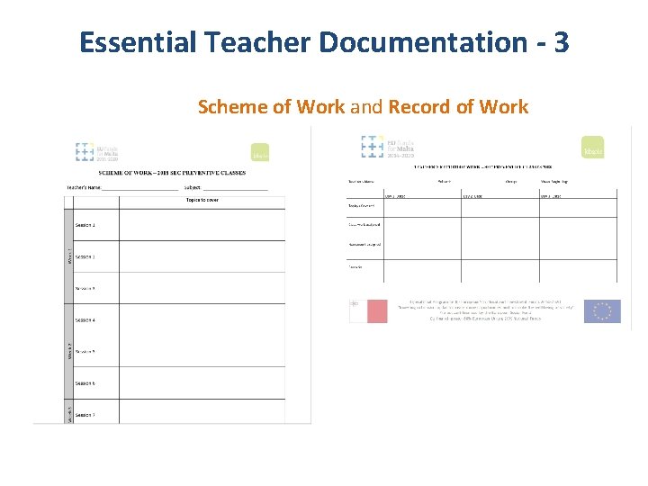 Essential Teacher Documentation - 3 Scheme of Work and Record of Work 