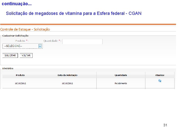 continuação. . . Solicitação de megadoses de vitamina para a Esfera federal - CGAN