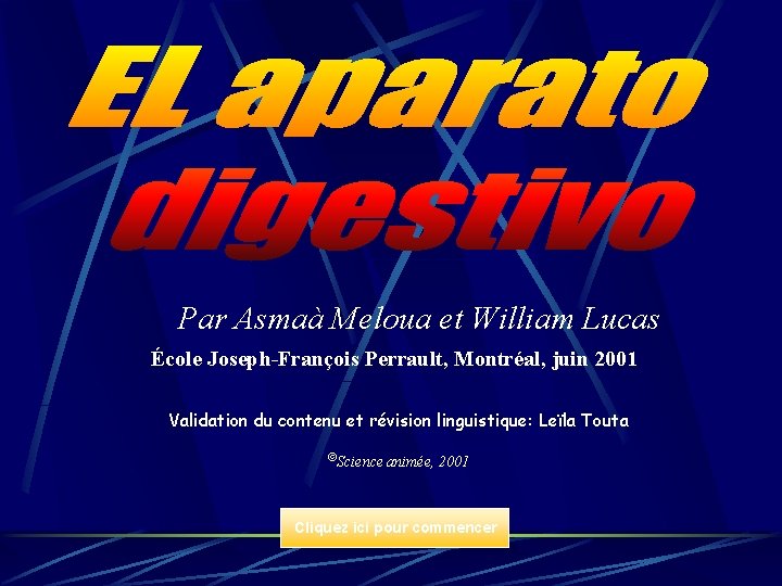 Par Asmaà Meloua et William Lucas École Joseph-François Perrault, Montréal, juin 2001 Validation du