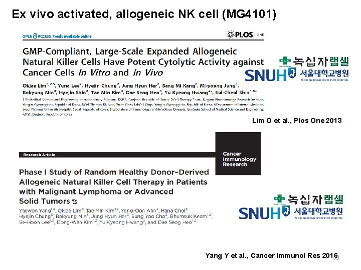Ex vivo activated, allogeneic NK cell (MG 4101) Lim O et al. , Plos