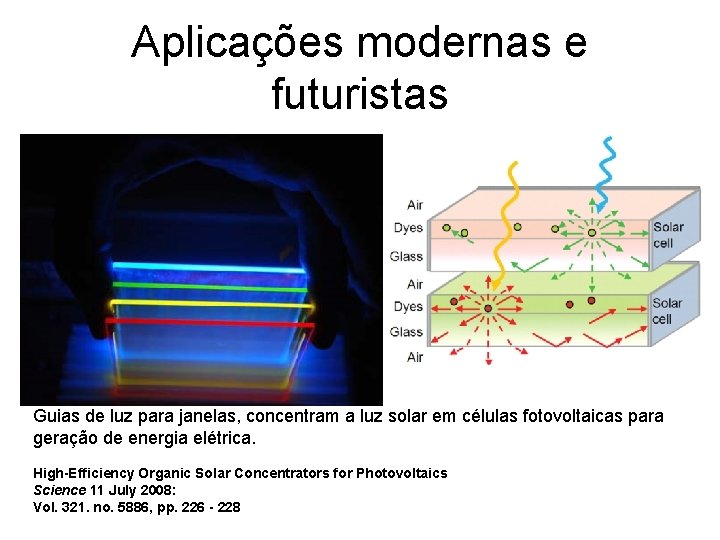 Aplicações modernas e futuristas Guias de luz para janelas, concentram a luz solar em