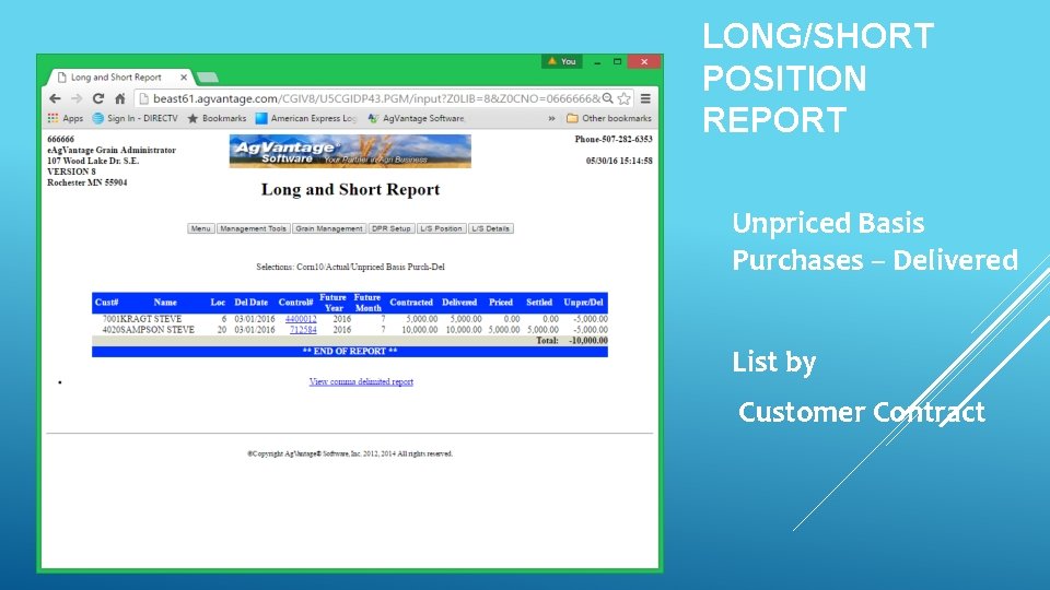LONG/SHORT POSITION REPORT Unpriced Basis Purchases – Delivered List by Customer Contract 
