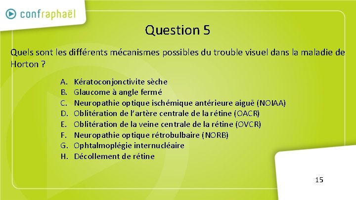 Question 5 Quels sont les différents mécanismes possibles du trouble visuel dans la maladie