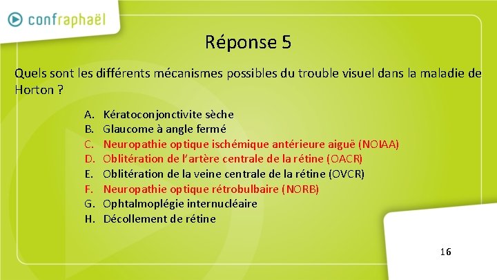 Réponse 5 Quels sont les différents mécanismes possibles du trouble visuel dans la maladie