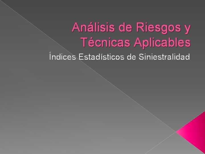 Análisis de Riesgos y Técnicas Aplicables Índices Estadísticos de Siniestralidad 