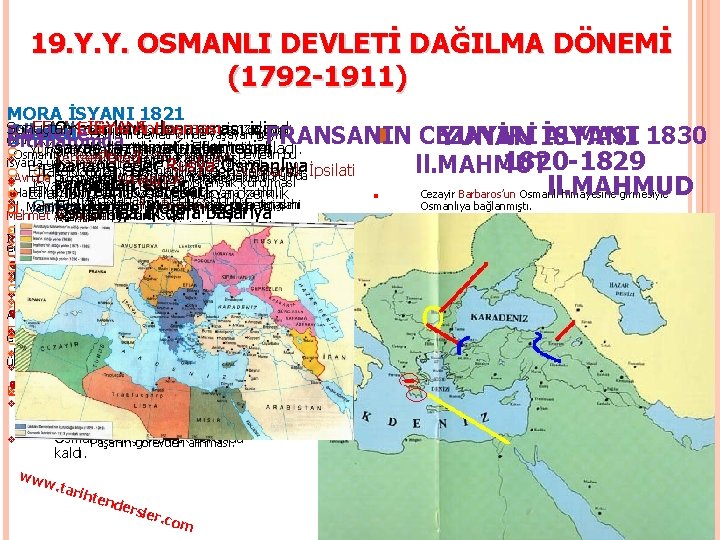 19. Y. Y. OSMANLI DEVLETİ DAĞILMA DÖNEMİ (1792 -1911) MORA İSYANI 1821 EFLAK İSYANI