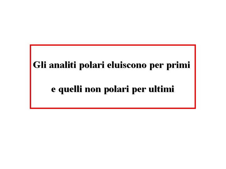 Gli analiti polari eluiscono per primi e quelli non polari per ultimi 