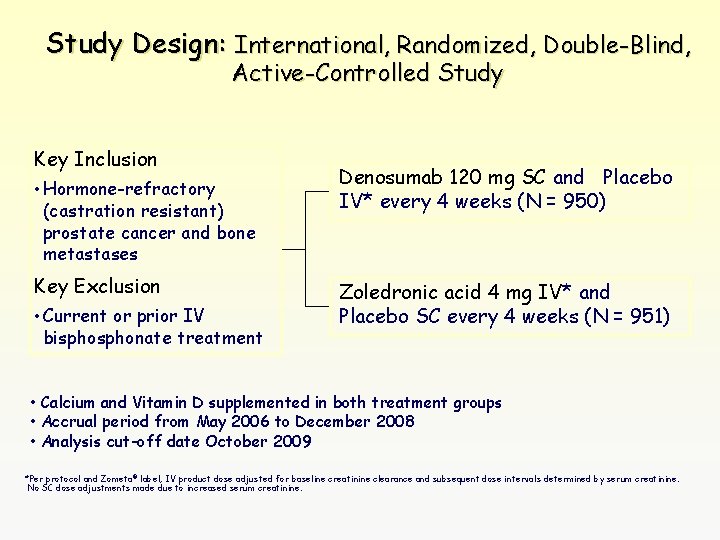 Study Design: International, Randomized, Double-Blind, Active-Controlled Study Key Inclusion • Hormone-refractory (castration resistant) prostate