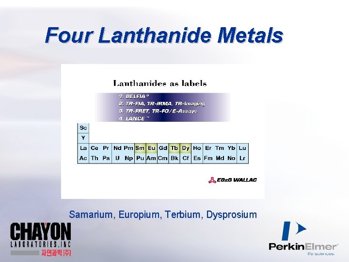 Four Lanthanide Metals Samarium, Europium, Terbium, Dysprosium 