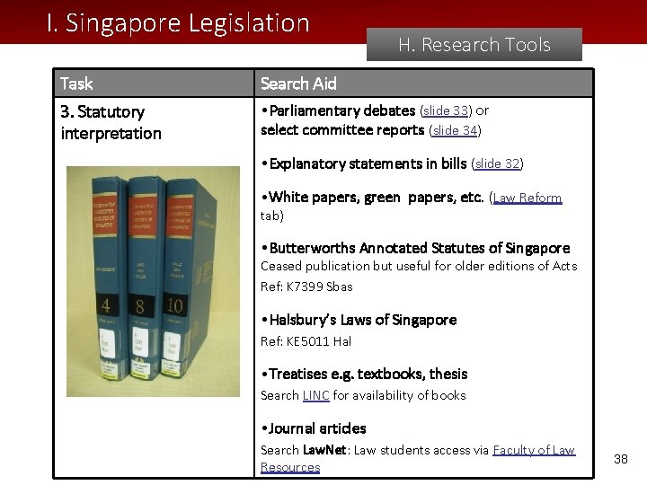 I. Singapore Legislation H. Research Tools Task Search Aid 3. Statutory interpretation • Parliamentary I. Singapore Legislation H. Research Tools Task Search Aid 3. Statutory interpretation • Parliamentary