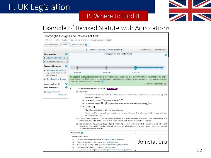 II. UK Legislation B. Where to Find It Example of Revised Statute with Annotations