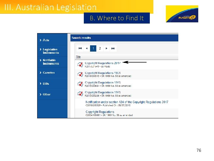 III. Australian Legislation B. Where to Find It 76 