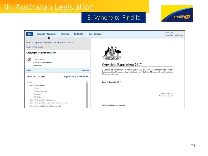III. Australian Legislation B. Where to Find It 77 