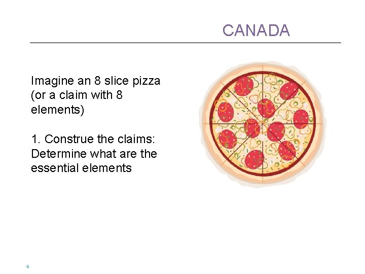 CANADA Imagine an 8 slice pizza (or a claim with 8 elements) 1. Construe