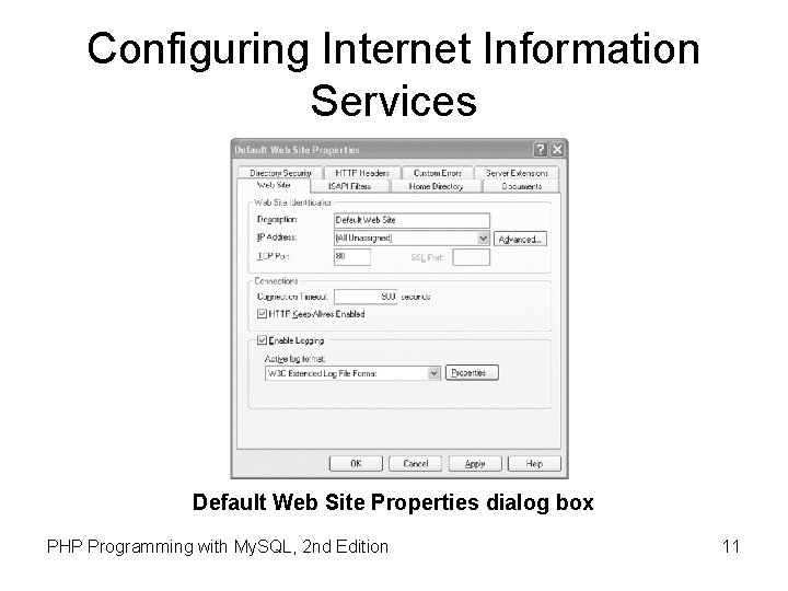 Configuring Internet Information Services Default Web Site Properties dialog box PHP Programming with My.