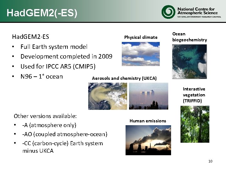 Had. GEM 2(-ES) Had. GEM 2 -ES Physical climate • Full Earth system model Had. GEM 2(-ES) Had. GEM 2 -ES Physical climate • Full Earth system model