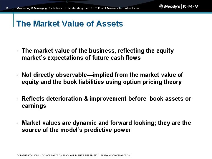 14 Measuring & Managing Credit Risk: Understanding the EDF™ Credit Measure for Public Firms