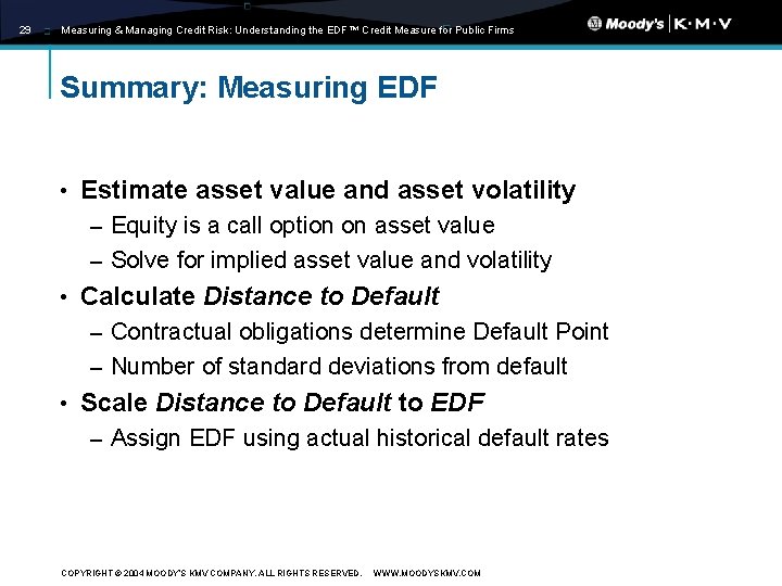 29 Measuring & Managing Credit Risk: Understanding the EDF™ Credit Measure for Public Firms