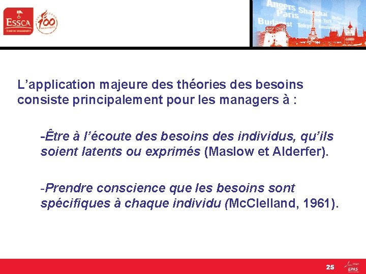 L’application majeure des théories des besoins consiste principalement pour les managers à : -Être