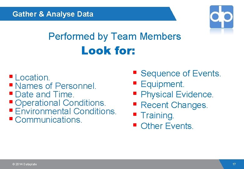 Gather & Analyse Data Performed by Team Members Look for: § Location. § Names