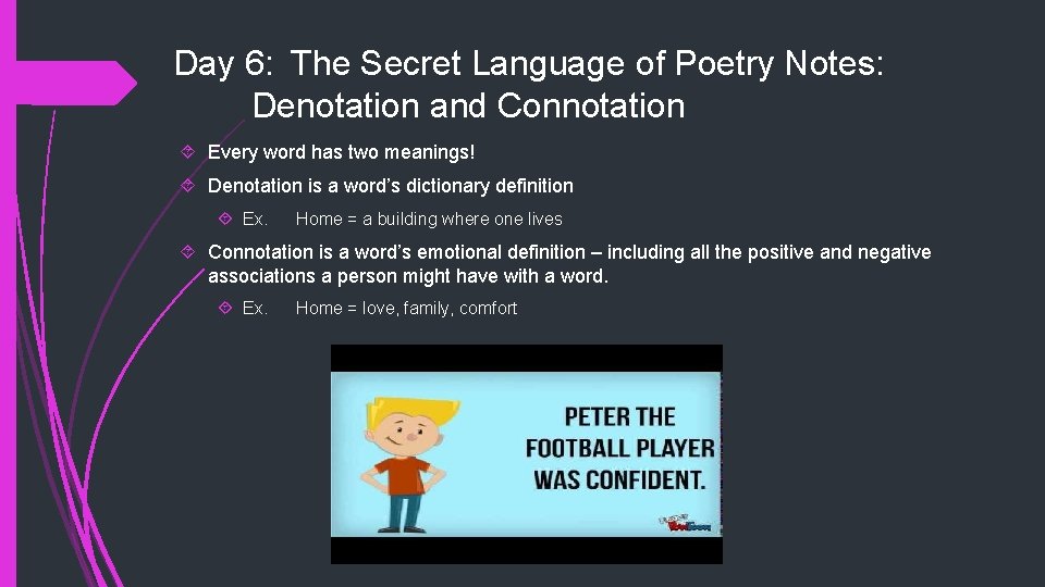 Day 6: The Secret Language of Poetry Notes: Denotation and Connotation Every word has