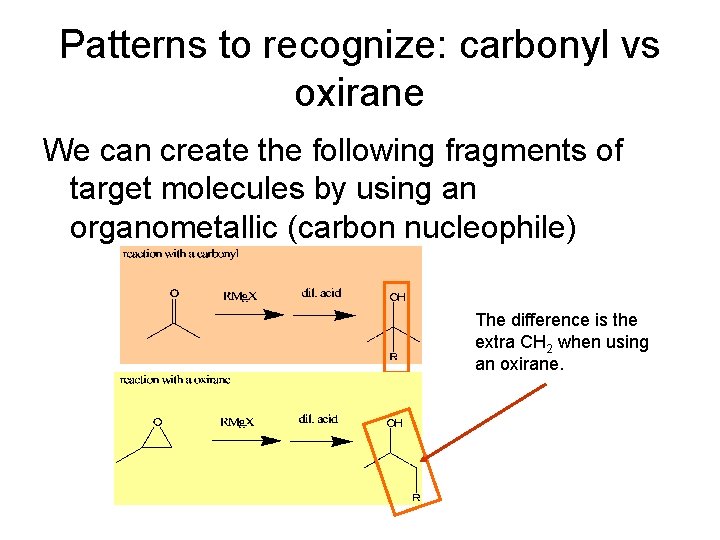 Patterns to recognize: carbonyl vs oxirane We can create the following fragments of target