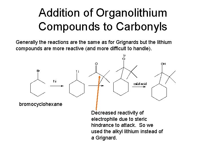 Addition of Organolithium Compounds to Carbonyls Generally the reactions are the same as for