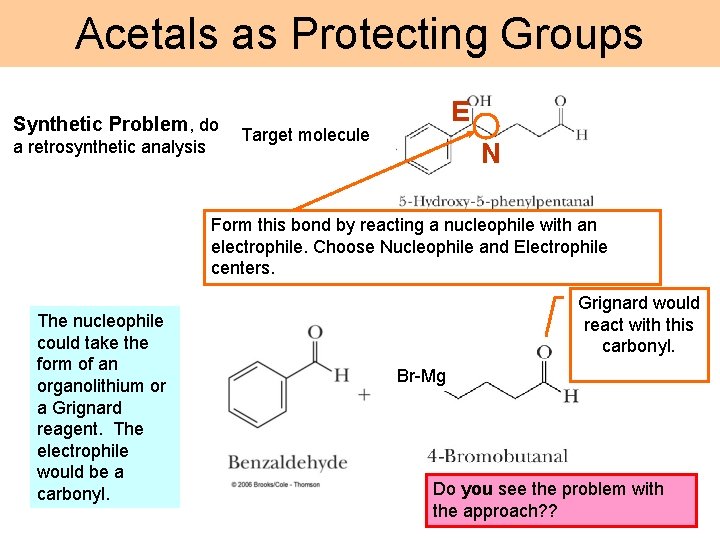 Acetals as Protecting Groups Synthetic Problem, do a retrosynthetic analysis E Target molecule N
