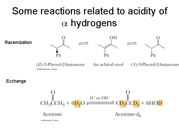 Some reactions related to acidity of a hydrogens Racemization Exchange 