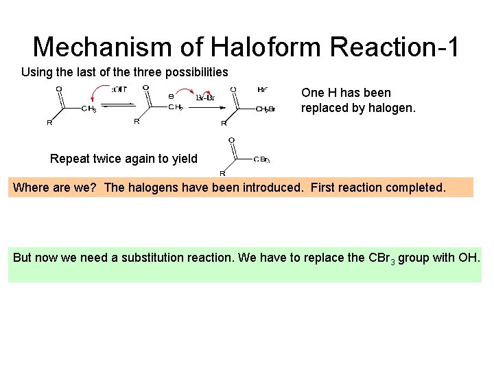 Mechanism of Haloform Reaction-1 Using the last of the three possibilities One H has