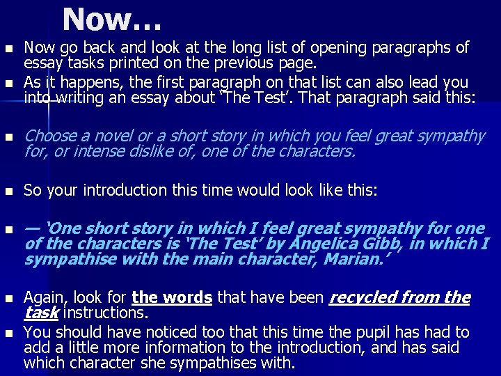 Now… n n Now go back and look at the long list of opening