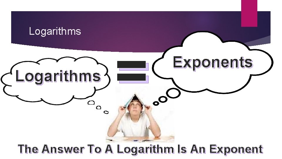 Logarithms = Exponents The Answer To A Logarithm Is An Exponent 