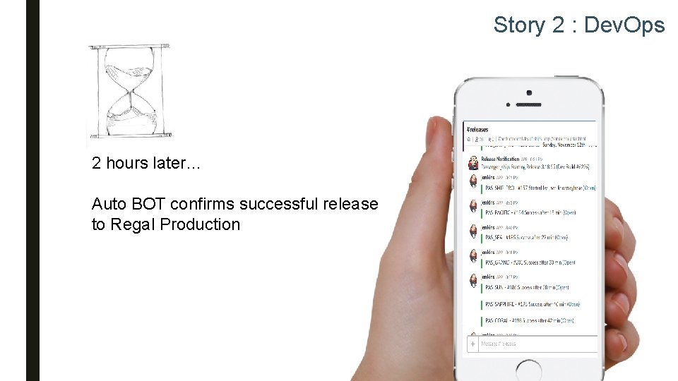 Story 2 : Dev. Ops 2 hours later… Auto BOT confirms successful release to