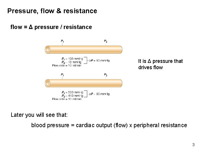 Pressure, flow & resistance flow = Δ pressure / resistance It is Δ pressure