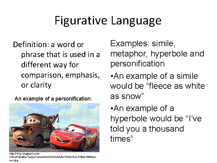 Figurative Language Definition: a word or phrase that is used in a different way