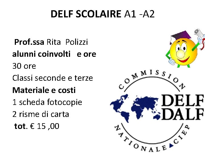 DELF SCOLAIRE A 1 -A 2 Prof. ssa Rita Polizzi alunni coinvolti e ore