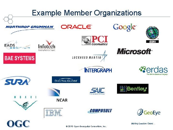 Example Member Organizations Making Location Count… © 2010 Open Geospatial Consortium, Inc. . 
