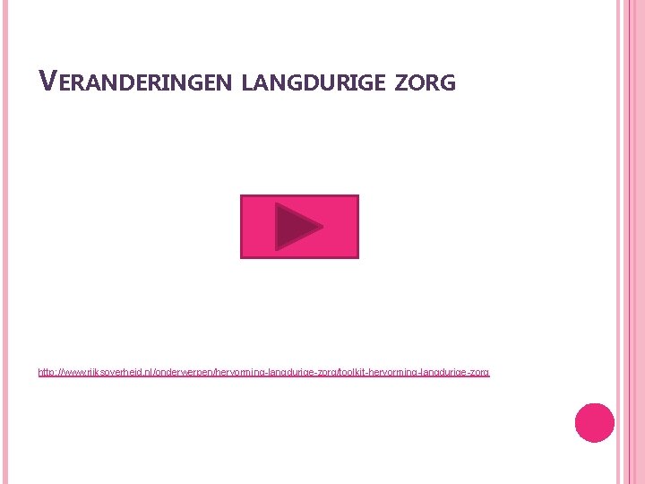 VERANDERINGEN LANGDURIGE ZORG http: //www. rijksoverheid. nl/onderwerpen/hervorming-langdurige-zorg/toolkit-hervorming-langdurige-zorg 