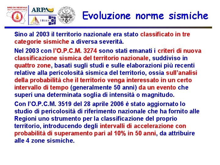 Evoluzione norme sismiche Sino al 2003 il territorio nazionale era stato classificato in tre