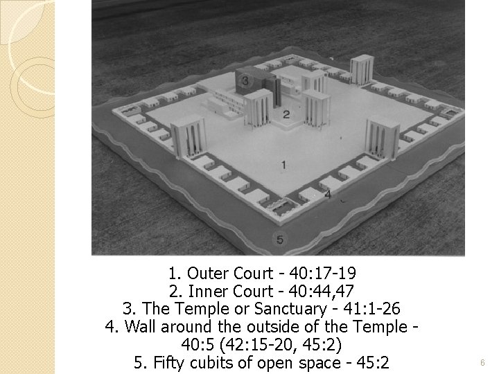 1. Outer Court - 40: 17 -19 2. Inner Court - 40: 44, 47